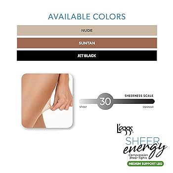 L'eggs Women's Sheer Energy 2 Pair Control Top Reinforced